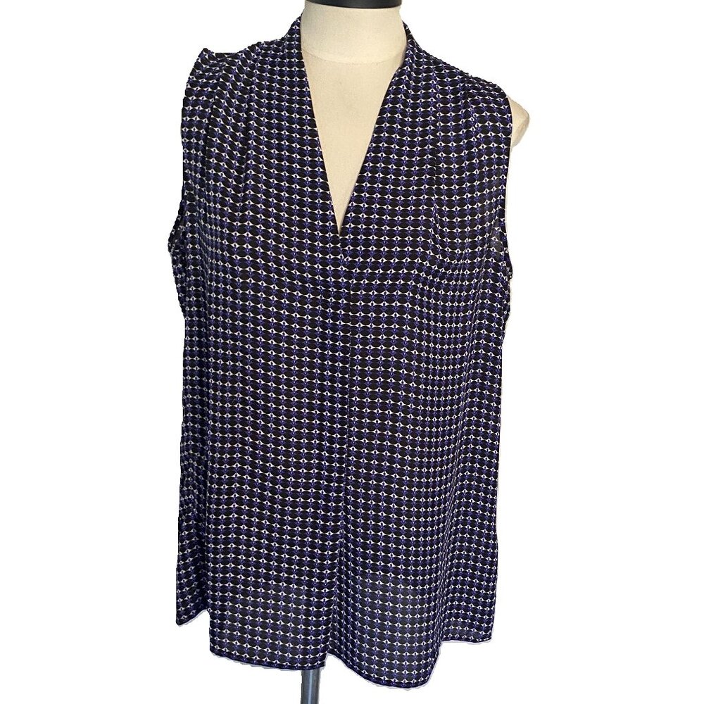EUC LAUNDRY by Shelli Segal Black/Royal Blue Patterned Dressy Tank sz M
